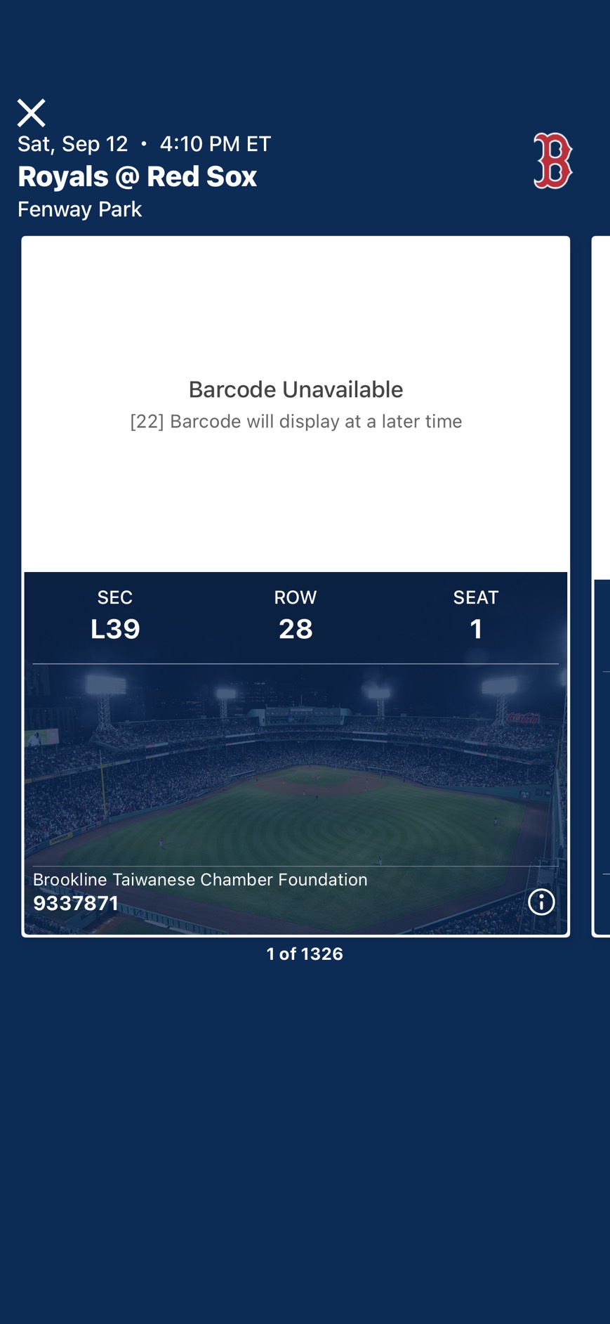 Opened ticket barcode screen